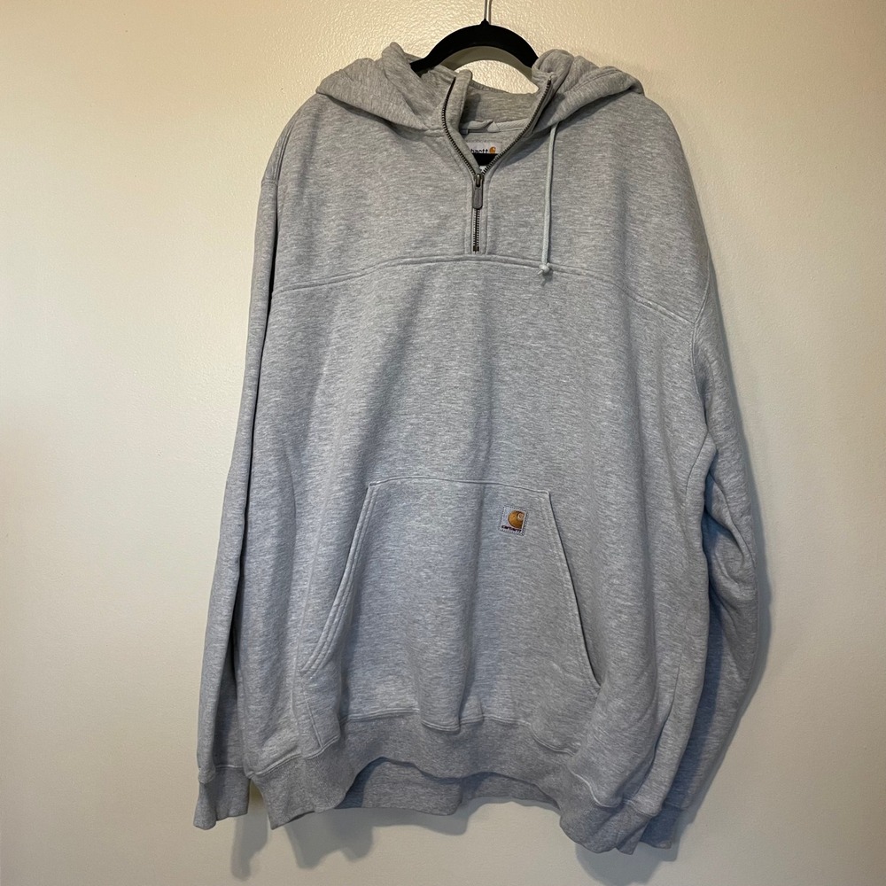 WORKWEAR Carhartt Heather Gray Quarter Zip Hoodie 2XL Tall K217 HGY Streetwear